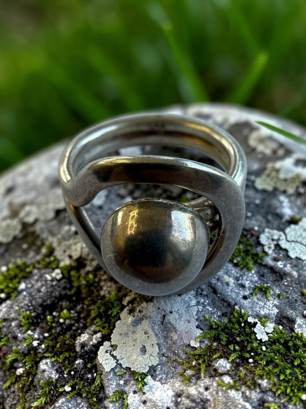 Vintage Silver Sculptural Open Wrap Ring Domed Sphere Modernist Statement Design